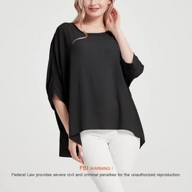 Women's Bohemian Style Summer Beach Lagenlook Top Kimono Loose Waterfall Chiffon Kaftan Poncho Shirt Black