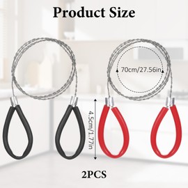 2 Pcs Metal Wire Saw Stainless Steel Cable Saw 27.56 Inch Hand Pocket String Emergency Survival Rope Cutting Tools PVC Cutting Tool for Wood Camping Hiking Hunting - Red & Black Hand Tools