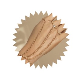 Inilbran Punk Layered Finger Ring Bracelet Gold Curb Chain Wrist Bracelet Bracelet Vintage CZ Crystal Slave Bracelet Hand Chain Bracelet Jewelry for Women and Girls