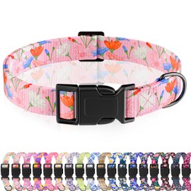 Seyezo Dog Collar, Cute Floral Puppy Collar for Boys Girls Small Medium Large Dogs, Adjustable Soft Pet Collar Fancy Floral with Quick Release Buckle for Males Females, Pink Floral,XS
