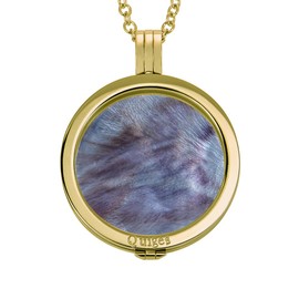 Quiges 90cm Necklace Set Gold Plated Stainless Steel with Pendant and 33mm Large Purple Shell Coin