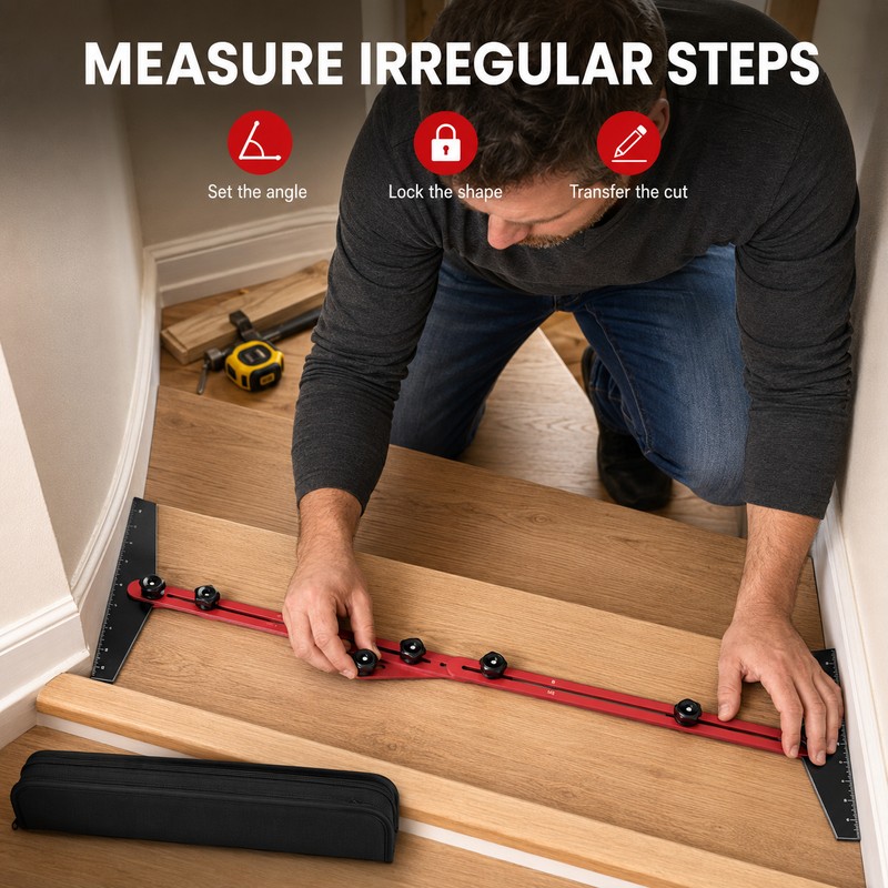Adjustable Stair Tread Template Tool for Precise Cuts – 10.2–60