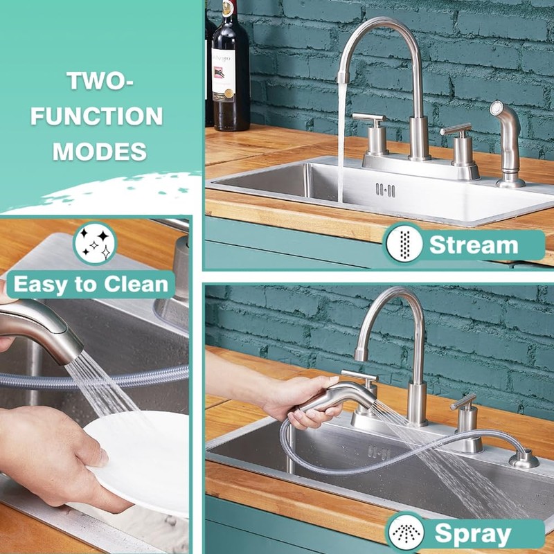 Kitchen Faucets, Kitchen Faucet with Sprayer, Brushed Nickel Kitchen Sink