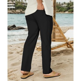 Susclude Mens Pants Casual Lightweight Stretch Beach Pants for Men Black Elastic Waist Yoga Pants Men with Slant Pockets