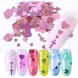 Small and Medium 3 Mix Sizes, Heart Shaped Hologram Cross Holo 12 Color Set, Leather Processing, Glitter Effect