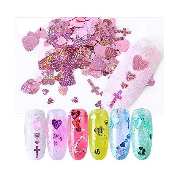 Small and Medium 3 Mix Sizes, Heart Shaped Hologram Cross Holo 12 Color Set, Leather Processing, Glitter Effect