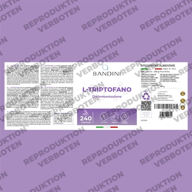 Bandini® L-Tryptophan 240 Capsules - L Tryptophan High Dose with