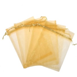 100pcs 5x7 inch Gifts Wrap Bags Gold, Organza Sheer Fabric Bulk, Drawstring Reusable Recycled Pouch for Baby Shower Favor, Craft Business, Beach, Standard Size Elegant Business Card, Cute Little Toy