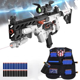 SOFITEN VIKTOR N-Y,Toy Automatic Sniper Rifle Toy gun Set Foam 120+ Dart Blaster with Tactical Vest, Infrared, Flashlight, Power Indicator & Foldable Stock for Accuracy & Portability – ideal for 8+, Outdoor fun,Easter gift, Birthday Gift,#springtok:_white