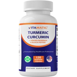 Vitamatic Turmeric Curcumin Supplement (10:1 Equivalent 3000 mg Per Serving, Made with 95% Curcuminoids, Black Pepper, Ginger, Moringa) 120 Vegetable Capsules, Non-GMO, Gluten Free (120 Capsules)