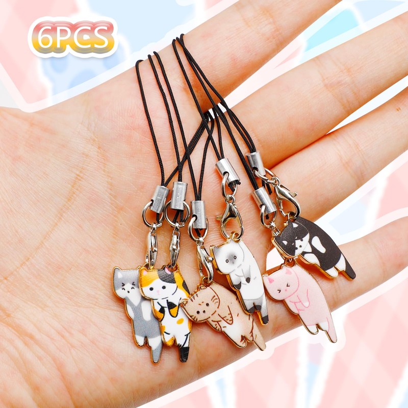 6 Pcs Cat Charm for Cell Phone Kawaii Kitty Mobile