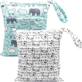 2 Bolsa Impermeable para Ropa Mojada, Bolsas Húmedas Secas para Pañales de Tela de Bebé, Bolsa para Ropa Mojada Natacion Reutilizables y Lavables,con Dos Bolsillos Cremallera para Guardería,Ropa Sucia