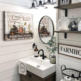Beabalea Rustic Bathroom Decor Wall Art Hello Sweet Cheeks Bathroom Sign Pictures Wall Decor Hummingbird and Butterfly Rolls Paper Bathroom Canvas Prints Painting For Bathroom Decorations 16"X20"