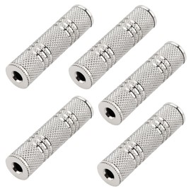 KUOQIY 5 Pieces 3.5 mm Female to Female Stereo Audio Adapter Coupler, Metal Headphone Jack Plug Coupler, 3.5 mm Stereo Jack Socket, Silver