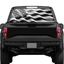 NPVU American Flag Truck Rear Window Decals - Black Flag Perforated Vinyl See-Through Stickers, Gifts for Men, Dad, Boyfriend, Truck Owners, Easy to Install, UV Resistant, Large 65x17IN