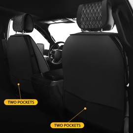 Seat Cover Full Set Compatible with Toyota Tacoma 2009 to 2024 TRD Sport Off Road TRD Pro Limited SR SR5 Package Access Double Extended Cab Pickup Truck Custom Leather Seat Cover(5 Pcs,Black White)