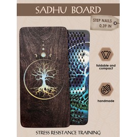 RIZONE Wooden Yoga Board for Acupressure and Meditation with Nails for Deep Tissue Massage, Sadhu Board for Yoga Practice, Acupuncture Massage, Nails Distance 0.39 in (10 mm) (darkmoon)