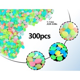 KAPSING Pack of 300 Luminous Pebbles, Glow in the Dark Plastic Small Fluorescent Pebbles for Aquarium, Garden, Walkways, Balcony, Children's Room Decoration (Colourful)