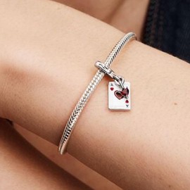 PAGOGO Queen Hearts Double Dangle Charm for Women Bracelets and Necklaces in 925 Sterling Silver,Jewelry Dangle Beads for Women Bracelet Necklace