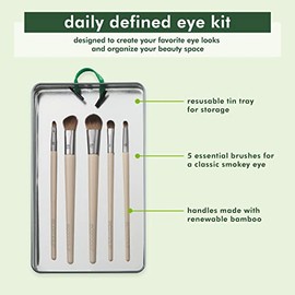 EcoTools Daily Defined Kit de Brochas para Ojos, Brochas de Maquillaje Para Aplicación de Sombra de Ojos y Delineador de Ojos Líquido, en Polvo y en C