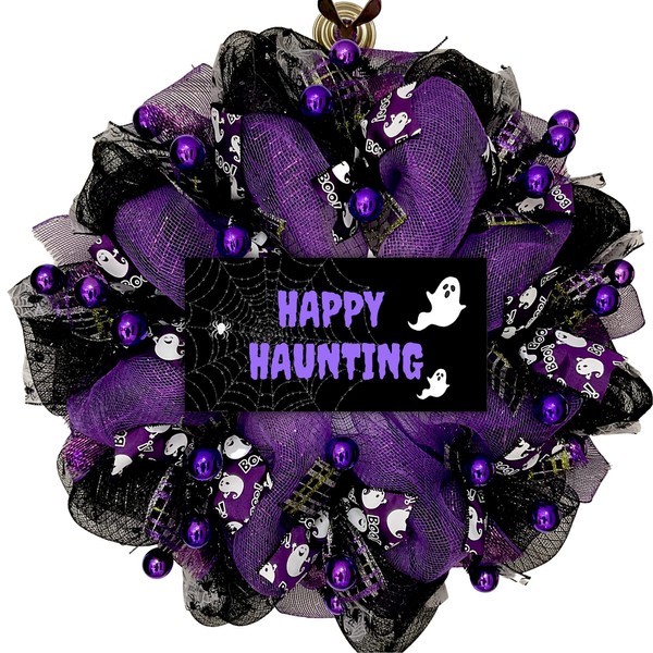 Happy Haunting Halloween Handmade Deco Mesh Wreath