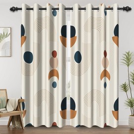 Renaiss Boho Abstract Geometric Blackout Curtains for Bedroom Mid Century Arch Sun Window Curtain Modern Minimalist Art Window Drapes for Living Room Decor Curtains 2 Panels Set, 26x63 Inch