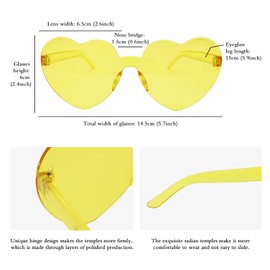 JFTOWN 12 Pairs Heart Shape Rimless Valentines Sunglasses Candy Color Frameless One Piece Love Glasses for Women Party Favor (Yellow)