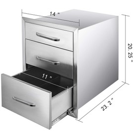 Mophorn 14x20.3 Inch Outdoor Kitchen Drawers Stainless Steel, Flush Mount Triple Drawers, 14W x 20.3H x 23D Inch, with Stainless Steel Handle, BBQ Drawers for Outdoor Kitchens or BBQ Island