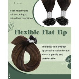 Ugeat Straight K Tip Hair Extensions Real Human Hair for Styling Keratin Hot Fusion Flat Extensions Balayage Dark Brown Mix Medium Brown Remy Straight for Women 18 Inch 50s 50G