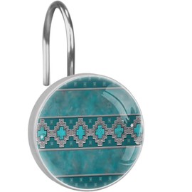 Silver Santa Southwest Turquoise Arizona Desert Western Lodge Decorative Shower Curtain Hooks Rings Set of 12 Hooks for Shower Curtain Rustproof Curtain Rings for Bathroom