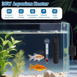 Small Aquarium Heater, 30W Fish Tank Heater, Adjustable Aquarium Heaters with 1*Water Thermometer for 15L Fish Tank (Temperature Control Range: 20°C-34°C)