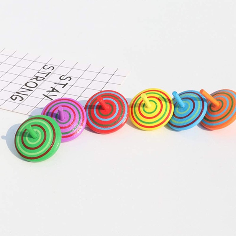 4Pcs Wooden Classic Colorful Spinning Tops Developmental Kids Stress Relieve