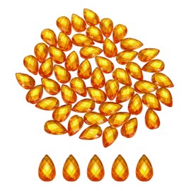 MECCANIXITY 50PCS Flat Back Acrylic Teardrop Gems 6x10mm Artificial Rhinestones for DIY Crafts Bead Wedding Party Face Painting Jewelry Making Yellow
