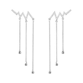 SLUYNZ 925 Sterling Silver lightning Crawler Earrings Dangle Chain for Women Teens Wave Cuff Climber Earrings Studs, Metal, Cubic Zirconia