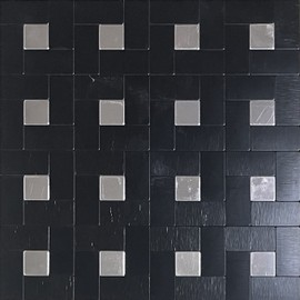 YMMXGE 10-Sheet Peel and Stick Backsplash Tile，Self-Adhesive Metal Sticker ， Brushed Aluminum Mosaic Tiles for Kitchen Bathroom, 12"x12" (10, Brushed Black)