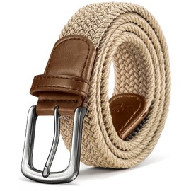 KEMISANT Men Belt-Stretch Woven Braided Belt For Gift Men Golf Casual Jeans Dresses with Nylon Canvas 1 3/8" (Beige,32"-36" Waist Adjustable)