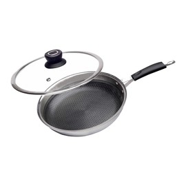 AmericanStandard Premium Stainless Steel Hexa Honeycomb Pattern Nonstick Triply Fry Pan Skillet with Glass Lid PFOA Free 430 Grade Pure Induction Base For all Cooktops. 22/24 CM (22 CM)