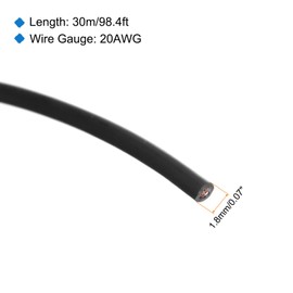 QUARKZMAN 20AWG Wire 20 Gauge Stranded PVC Connection Wire, Electric Wire UL1007 Coil Tinned Copper Wire 30 m / 100 ft Black for Internal Connection Wire, Marine