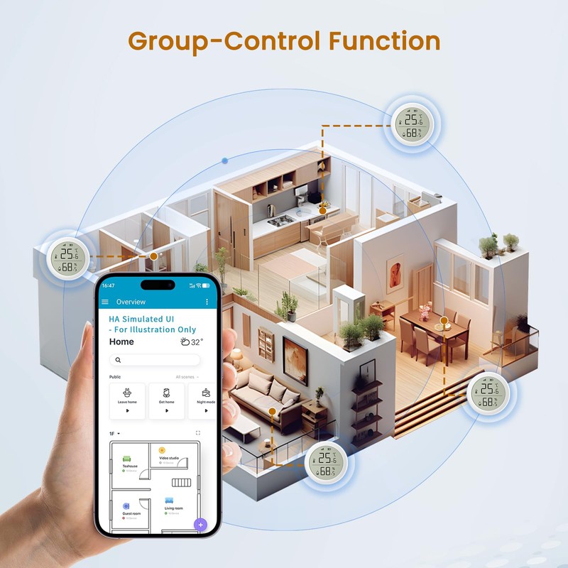 QKF Temperature and Humidity Sensor, Require Zigbee Hub, Wireless Smart