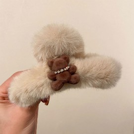 Fur Hair Clip, Hair Claw, Mokomoko, Small, Girl, Bear, Cute, Pearl Beads, Hair Ornament, Fluffy, Popular, Simple, Hair Accessory, Cute, Kimono, Hair Clip, Adult, Graduation, Coming-of-Age Ceremony,