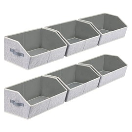 Homsorout Closet Organizers Bins 6 Packs - Large Closet Shelf Organizer with Handles, Fabric Trapezoid Storage Bins, Collapsible Storage Cubes for Clothes, Towels, Light Gray