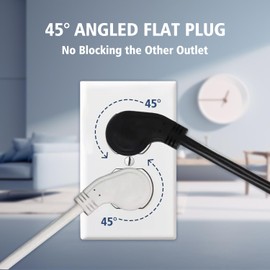 1875W Short Extension Cord,15A 14AWG Low Profile Flat Plug Heavy Duty Extension Cord Outlet Saver 3-Prong Grounded Power Extension Cable (White 1 Feet)