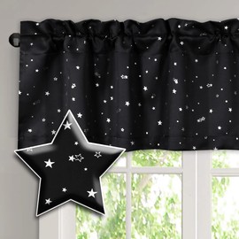 H.VERSAILTEX Blackout Curtain Valances for Kitchen Window/Living Room/Bathroom Privacy Added Rod Pocket Home Decoration Winow Valance, 52" W x 18" L, Glitter Stars in Black Base