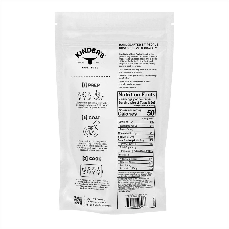 Kinder's Italian Herb Seasoned Panko Bread Crumb Coating Mix, 5oz