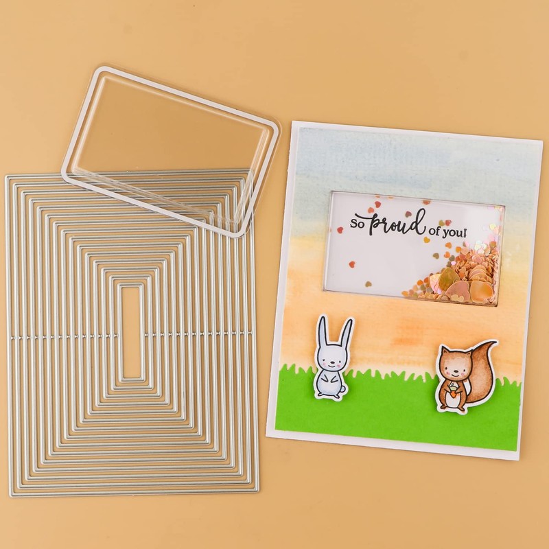 27pcs/set10pcs3D dimensional shaker domes with 17pcs/set rectangular metal stencils transparent