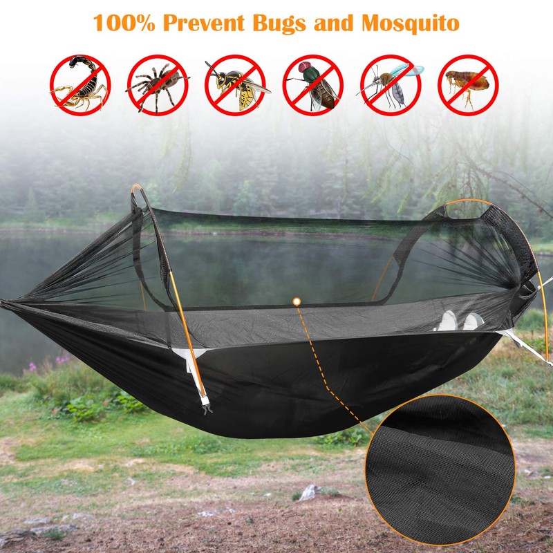 Patent Camping Hammock with Mosquito Net and Rainfly Cover, orange/grey