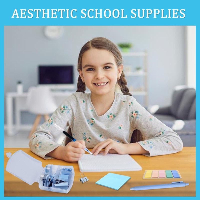 Mini Office Supply Kit, Blue Stapler with Staples and Tape