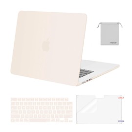 MOSISO Compatible with MacBook Air 15 inch Case 2024 2023 Release M3 A3114 M2 A2941 with Liquid Retina Display&Touch ID, Plastic Hard Shell&Keyboard Cover&Screen Protector&Storage Bag, Beige