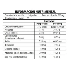 Resveratrol Aloe Vera + Vitamina E Y Colageno Tipo L Y Ll Naturagel 30 Capsulas, Suplemento Alimenticio