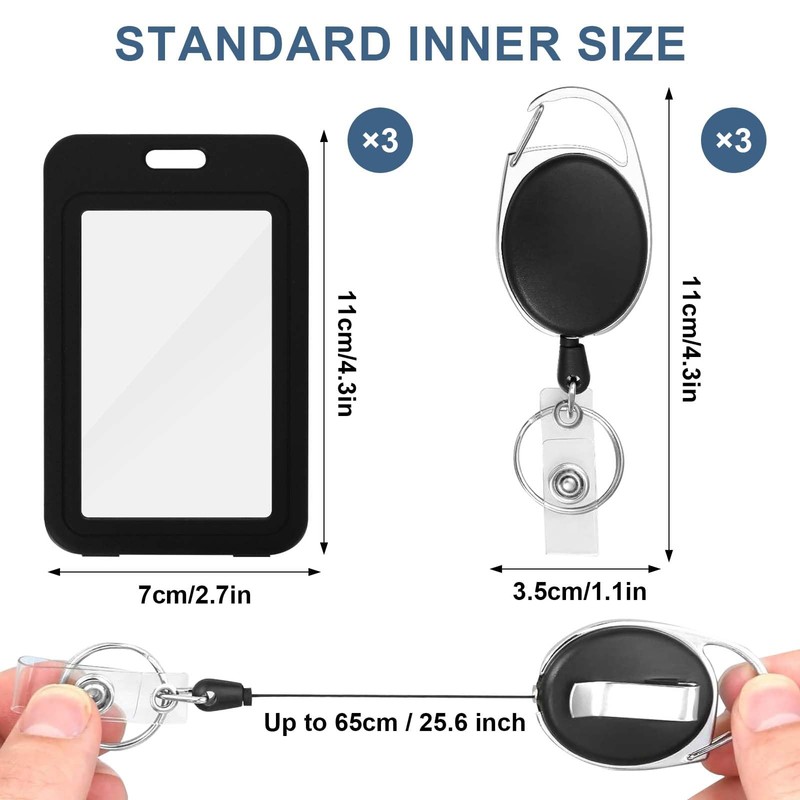 3-Pack ID Badge Holders with Retractable Keychains, Retractable Badge Reels,